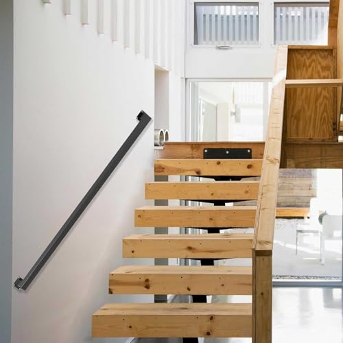 Barandilla de hierro industrial antideslizante ajustable de 30600 cm con soportes de pared y tornillos de metal, color negro (5,7 m)