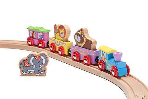 Maxim Enterprise, inc. Kids Circus Train with Steam Engine, 2 Cars, Caboose, 3 Wooden Animals, Colorful Hardwood Railway Set with Easy Magnetic Connectors, Sensory Learning Toy Train