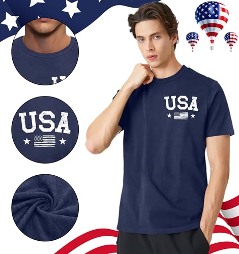 Image of Ithalt Men's American Flag Shirt 4th of July T-Shirt USA Patriotic Tee Shirt Independence Day Top
