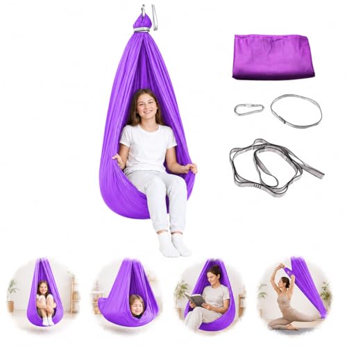 Adjustable Swing Hammock Indoor & Outdoor Aerial Silks Yoga Holds up to 300lbs Swing with Hanger Cuddle Hammock for Adults
