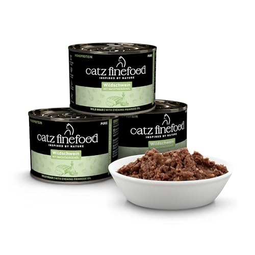 catz finefood Purrrr Wildschwein Monoprotein Katzenfutter nass N° 109, für ernährungssensible Katzen, 70% Fleischanteil, 6 x 200g Dose