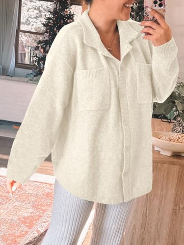 Image of Saodimallsu Womens Collared Cardigans Button Down Fall Sweater Jackets Oversized Casual Long Sleeve Knit Shirts