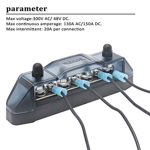 Recoil Bus Bar 4 X M5 Studs 3 Screw Terminals Power Distribution Block Busbar With Ring Terminals (Black) #TOP3