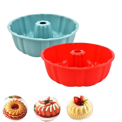Tenxuzon Silicone Cake Pan, Cake Molds, 10 inch Cake Pan, 2 Pack Silicone Pans for Baking, Jello, Gelatin (Blue+Red)