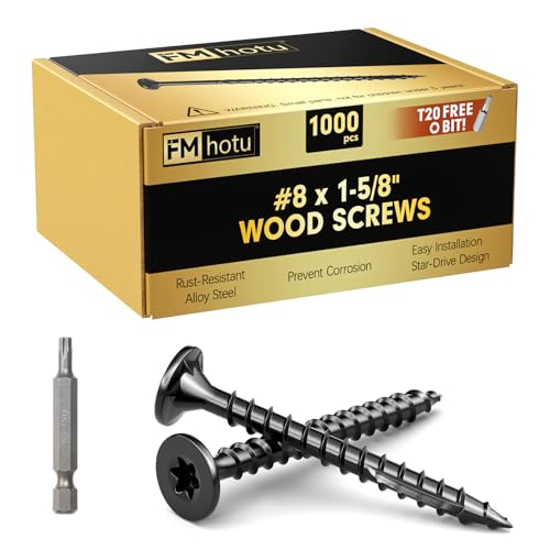 Image of #8 x 1-5 /8 inch Deck Screws, 1000Pcs Star Drive Wood Screws, Rust Resistant Timber Screws for Timber /Log /Landscaping Wood, T20 Star Bit Included, Black