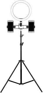 QtthZZr Ringlights 10 Inch Selfie Ringlight With 63/82" Tripod Stand & 2 Phone Holders, Dimmable Led Tripod Ring
