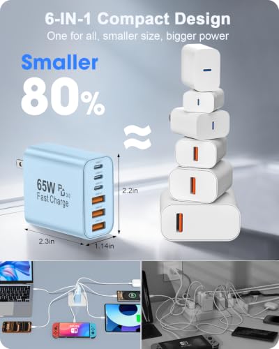 Image of 2-Pack 65W USB C Charger Block, 6-Port Fast Wall Charging Block [3 PD USB-C & 3 QC USB-A] for iPhone 17 16 15 Pro Max, iPad Pro, Galaxy S26 S25, Pixel 10 9, iWatch,Google & More