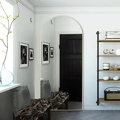 Image of NeuType 71 inchx32 inch Arched Full Length Mirror Floor Mirror with Stand Large Bedroom Mirror Modern Shape Wall Mounted Mirror Hanging or Leaning Against Wall, Wood Frame, Gold