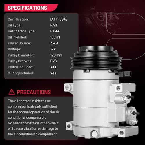 BDFHYK 198305 Air Conditioning A/C Compressor with Clutch Compatible with Jeep Wrangler JK 2018, Wrangler 2012-2017, V6 3.6L, Compatible with Ram 1500 V6 3.6L 2013