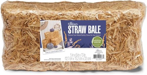 Image of FloraCraft Decorative Straw Bale 5 Inch x 6 Inch x 13-Inch Natural,(Pack of 12)