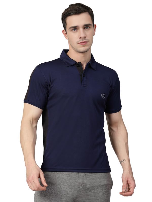 Men Polyester Solid Active Sports Wear Polo Half Sleeve Gym T-Shirt with Button-Down Collar Quick Dry Breathable Perfect for Workout Regular Fit and Running Tee