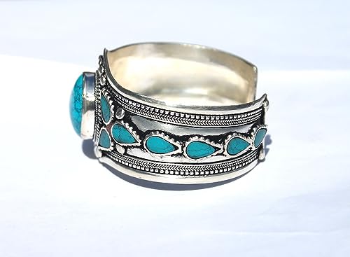 Generic Multi-Stone Blue Stabilized-Turquoise Adjustable Cuff Bracelet thumb #5