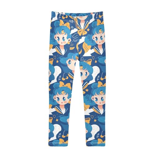 Blue Kids Girl's Leggings Fashion High Waisted Yoga Pants Exercise