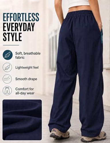 Image of FEOYA Hiking Pants Women Parachute Pants Baggy Quick-Dry Water-Repellent | with Zipper Large Pockets Outdoor Travel Cargo Pants Casual Wear