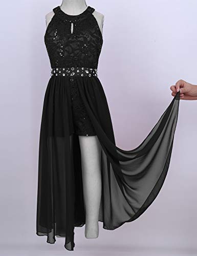 Haitryli Kids Girls Sleeveless Sequins Romper Dress Maxi Skirted Flower Girls Wedding Pageant Dance Gown Black 10 #TOP3