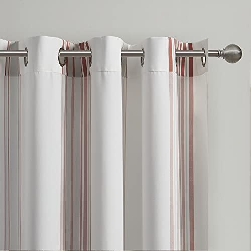 Madison Park Newport Striped Outdoor Single Window Curtain Panel For Garden With 3M Scotchgard For Moisture Repellent, Weather Resistant, Long-Lasting Protection, 1-Panel Pack, 54" W X 84" L, Coral #TOP2