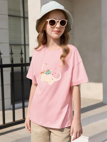 Image of Haloumoning Girls Short Sleeve T-Shirts | Kids, Summer,girls shirts,versized t shirts,Girls T-Shirts,Oversized Tops, Casual Crewneck, Basic Tees 5-14Y