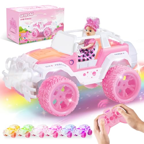 Carox ラジコン 女の子 車 1/16スケール 可愛い人形・充電式バッテリー 操作時間約70分 自動運転機能搭載 LED付き 小学生おもちゃ 誕生日プレゼント ピンク OX17