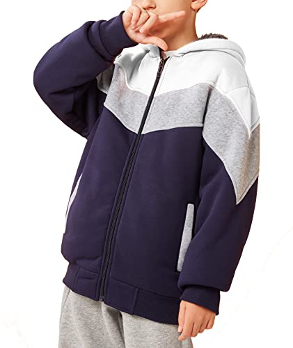 Swisswell Zipper Jacket With Hood For Boys Lined Sweatshirt Teen Full Zip Hoodie With Pocket(White Blue,10-11) #TOP4