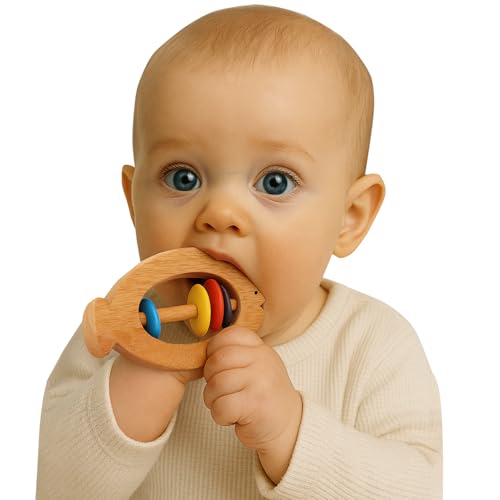 Image of Shumee Wooden Fish Rattle Rings and Teethers for Infants | Sensory Toy | 100% Safe, Natural & Eco-Friendly | 6 Months+