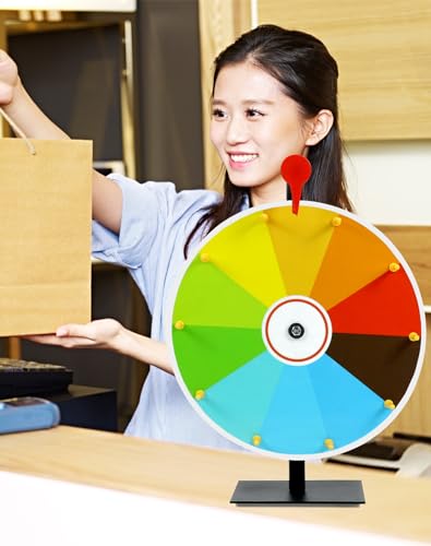 QWORK® 30cm Farbe Glücksrad mit Metallständer, Tischplatte Rouletterad 10 Slots zum Reinigen Abwischen, für Lotto Spiel, Party-Event, Verkaufsförderung