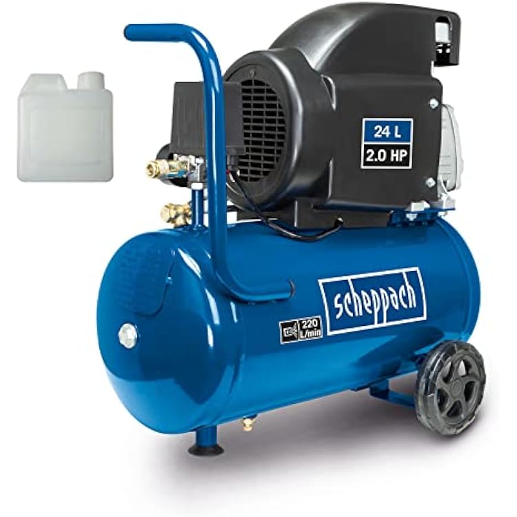 Scheppach HC26 Compressor Air Compressor | 220 l/min Suction Power | 24 Litre Boiler | 1500 W Power | 8 bar Working Pressure | Oil Lubricated and Long-Lasting | Includes Handle and Drive Device