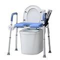Restisland Raised Toilet Seat with Armrests and Padded Seat, Elevated Toilet Seat Riser for Elderly and Disabled, Adjustable Height, Blue