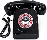 Tyler Retro Style Landline Phone, Push Button Rotary Look, Large Button Vintage Corded Phone, Power Outage Safe, Redial Button, Old Classic Retro Phone (Black)