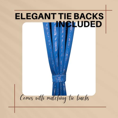 Image of Blue Fine Foil Printed True Blackout Window Curtains 5 Feet Set of 2, Heavy Room Darkening Thermal Insulated Eyelet Parda for Living Room & Bedroom, Curtains with Tie Back (121x152cm, Blue)