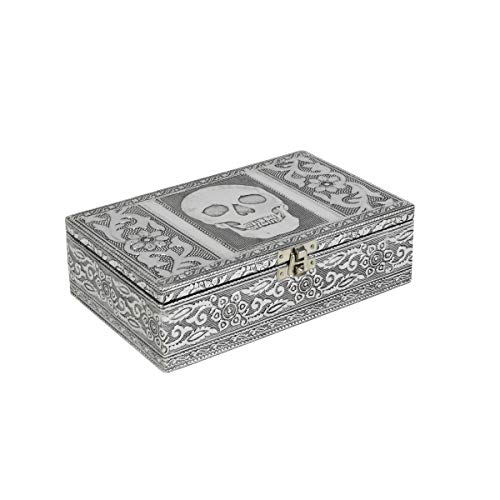 Tg,Llc Treasure Gurus Decorative Silver Metal Skull Keepsake Memory Box Jewelry Card Storage Chest Pirate Decor #TOP1