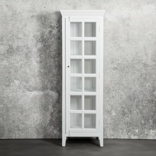 Image of APRODZ Mango Wood Crockery Cabinet with Glass Door | Wooden Kitchen Storage Cabinet for Dining Room Living Room & Bedroom | Tall Storage Cabinet with Shelves | Display Cabinet for Home, White Finish