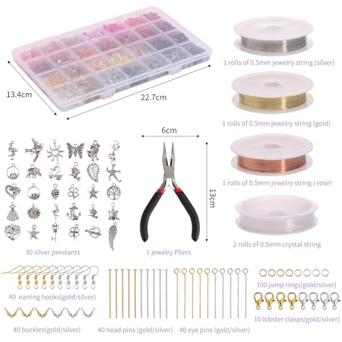 QUEFE 1800pcs 56 Colors Crystal Beads, Ring Making Kit, Gemstone Chip Beads Irregular Natural Stone with Jewelry Making Supplies for DIY Craft Bracelet Necklace Earrings, Craft Gifts - Thumbnail 2