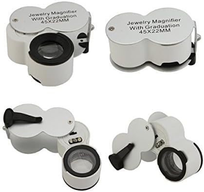 45X Foldable Jewelers Loupe,22MM Optical Glass Lens Measuring Scale UV LED | 45X magnification, 22MM optical glass lens with measuring scale, LED & UV detector light, foldable dustproof shell, portable