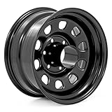 Rough Country Black Steel Wheel - 17x9, 5x5.5 Bolt Pattern, +0mm Offset, 4.25 Bore, Heavy-Duty D-Window Off-Road Rim for Trucks & Jeeps