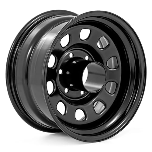 Rough Country Black Steel Wheel - 17x9, 5x5.5 Bolt Pattern, +0mm Offset, 4.25 Bore, Heavy-Duty D-Window Off-Road Rim for Trucks & Jeeps