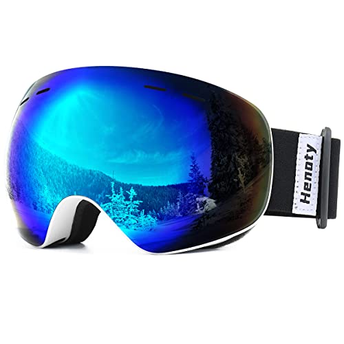 Henoty Ski Goggles, Snowboard Goggles for Men Women Youth â€“ 100% UV Protection, Foam Anti-Scratch Dustproof (Frameless)(A2-W/B)