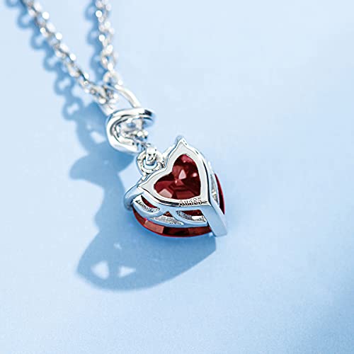 Agvana Necklaces For Women 14K Solid White Gold Diamond Garnet Heart Pendant Necklace With Sterling Silver Chain January Birthstone Jewelry For Women Anniversary Birthday Gifts For Women Mom Wife Her #TOP2