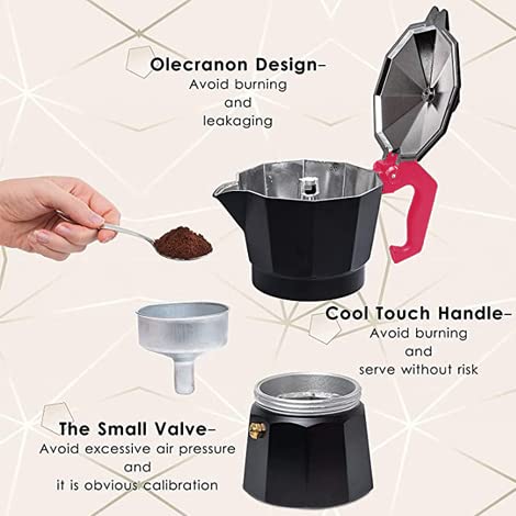 Image of Budan Classic Stovetop Moka Pot Espresso Maker, Italian Style Percolator Coffee Maker, Durable and Premium Grade Aluminium Build, 240 ML