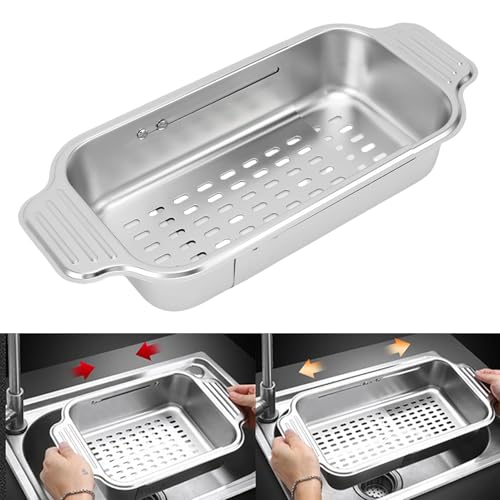 TOPINCN Over the Sink Colander Strainer Basket, 304 Stainless Steel Extendable Sink Colander Strainer Basket for Washing Vegetables and Fruits, Metal Washing Basket Fruits Dry Dish (S) by TOPINCN - Image 9