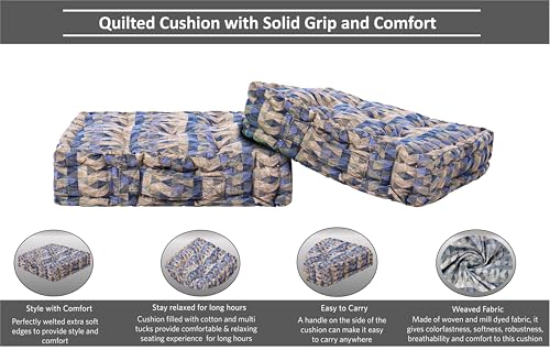 Image of Quilted Woven Grey Floor Cushion 60x60x10 cm with Cotton Filler Large Size for Seating, Patio Seat, Meditation, Yoga, Pooja, Guests, Living Room, Bedroom 24x24x4 Inch - Shiny Triangle