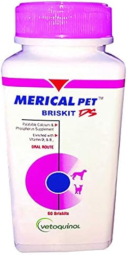 Vetoquinol MERICAL PET BRISKIT DS Calcium and Phosphorus Supplement for Dogs and Cats - 60 Tablets by Jolly and Cutie Pets