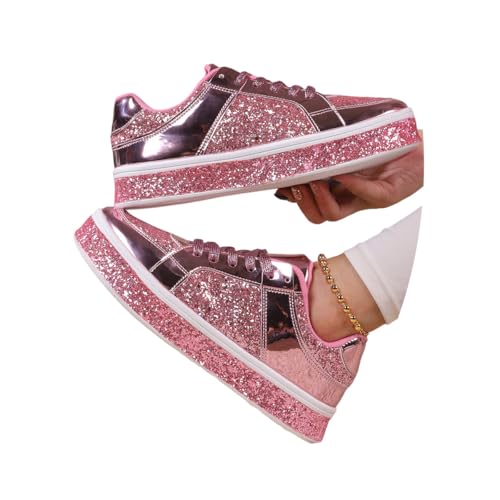 Modello: sneakers da donna con paillettes plateau e glitter lacci scarpe da sposa e da passeggio piattaforma casual scarpe.