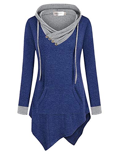 Kancystore Women's Long Sleeve Color Block Lightweight Pullover Sweatshirt Hoodies (Blue Grey, L)
