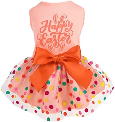 Fitwarm Happy Easter Day Dog Dress 100% Cotton Girl Dog Clothes Easter Bunny Dogs Dresses Pet Apparel Doggie Tutu with Bowknot Cat Clothing Puppy Dresses Doggy Costume Attire Orange Medium