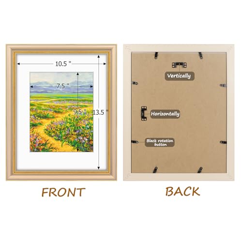 Image of Golden State Art,11x14 Ornate Picture Frame Holds 8x10 Photo,Champagne Gold | Includes real glass front,white mat,build-in hangers and buttons.Displays 8x10 photo on wall