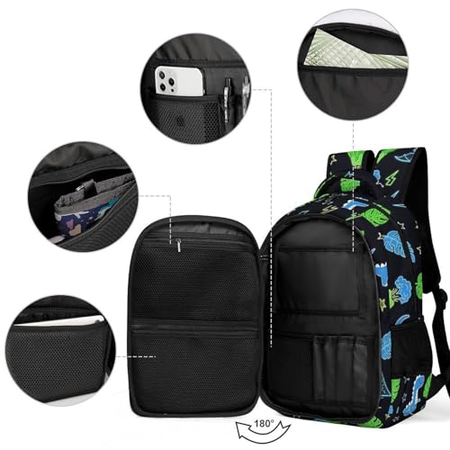 Men's Commuter Bag Large Travel Bag Portable Work Backpack With Double Zippers Dinosaur3