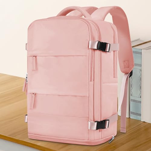 Image of coowoz Large Travel Backpack For Women Men,Carry On Backpack,Hiking Backpack Waterproof Outdoor Sports Rucksack Casual Daypack Travel Essentials Pink