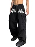 ZAFUL Flat Pocket Parachute Pants for Men Causal Baggy Cargo Pants Unisex Street Y2K Pants Drawstring Trousers 1-Flame L