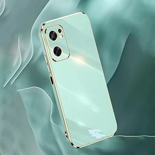 Image of Apurb Store for Oppo Reno 7 5G Plating Square Gold Frame Phone Case Luxury Soft Silicone Back Cover (for Oppo Reno 7 5G, Mint Green)