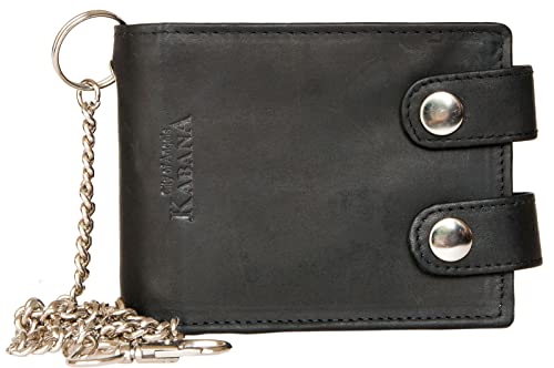 FLW Men's RFID Biker's Pocket Sized Strong Genuine Leather Wallet with 18 Inch Long Chain